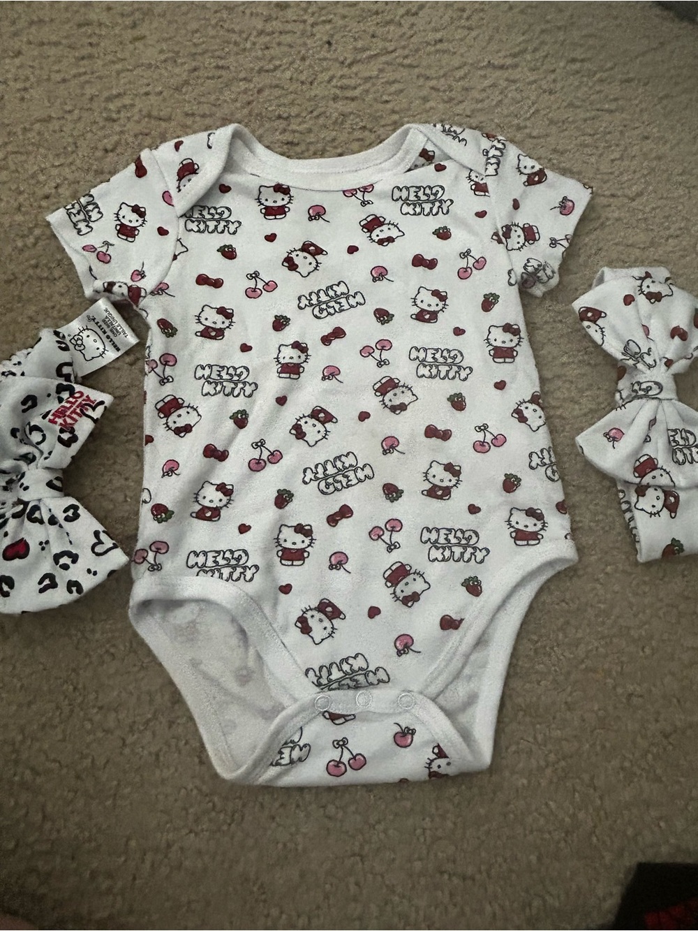 Hello Kitty White and Pink Cherry Print Baby One-Piece